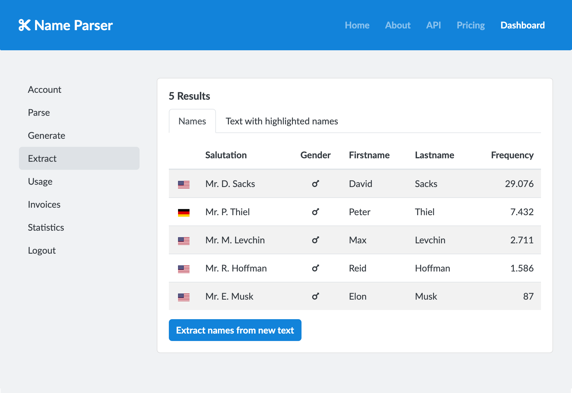 Extract names to table